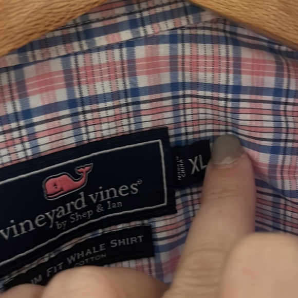 Vineyard Vines Slim Fit Whale Shirt Pink & Blue Checkered Button Down Shirt XL - Picture 5 of 5